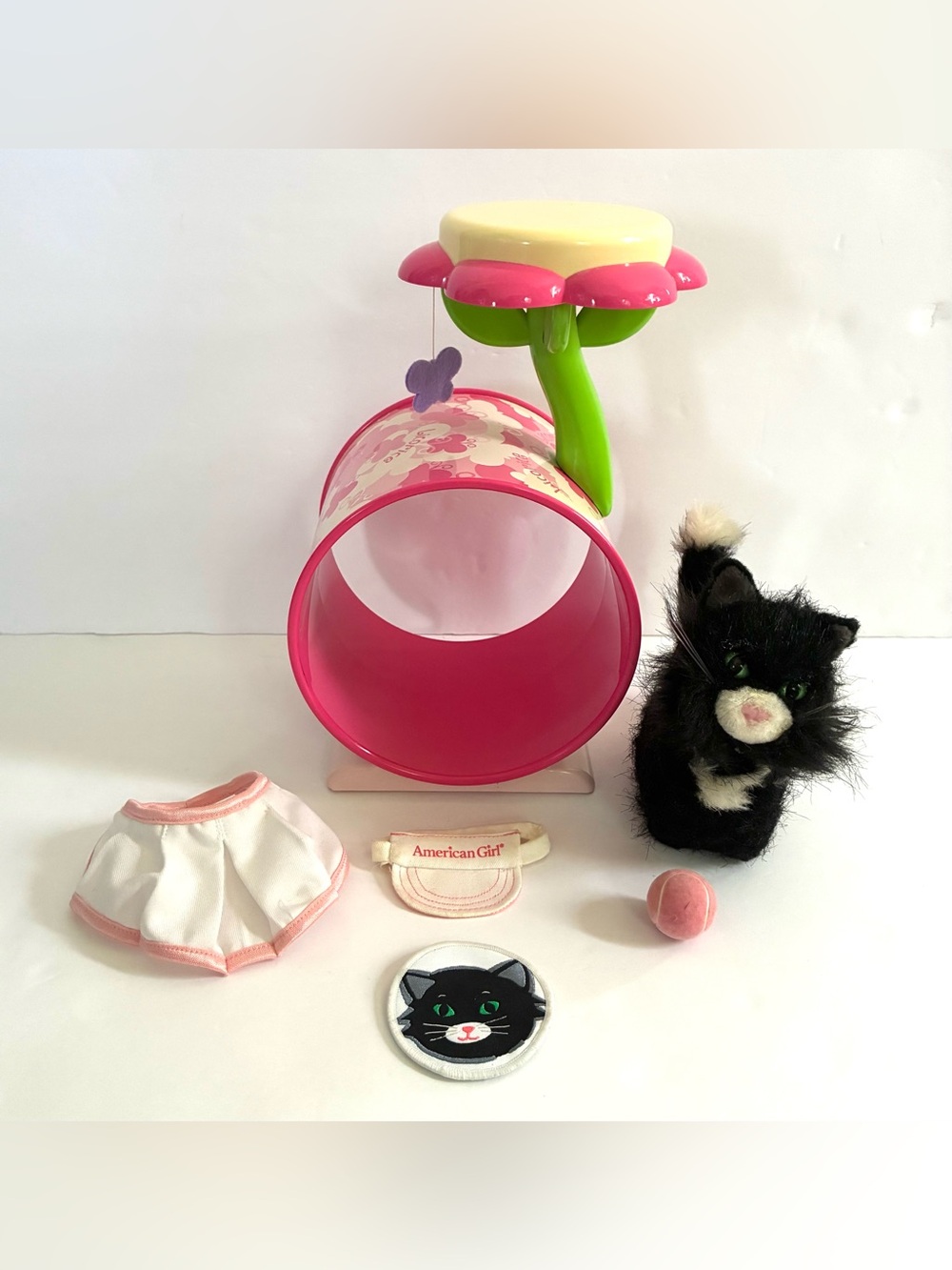 American Girl Black Cat Licorice Set, Pink Play Tower Collar Tennis outfit patch